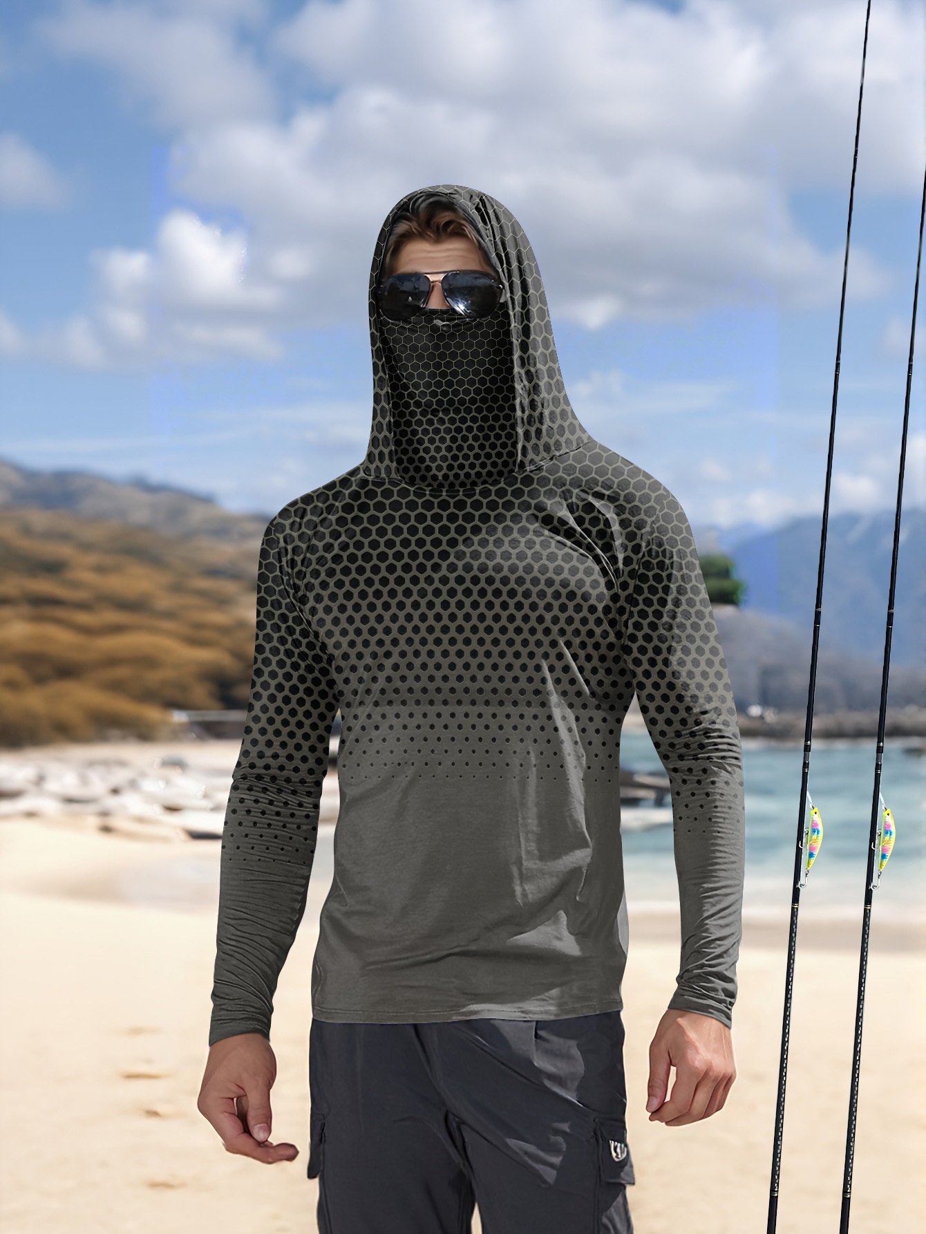 Sports Mask Breathable - Hoodie Memancing Pria Musim Panas UPF50+